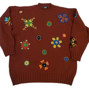 Rare Kookai Wool Blend Mock Neck Embellished Embroidered Sweater Rust Orange M/L
